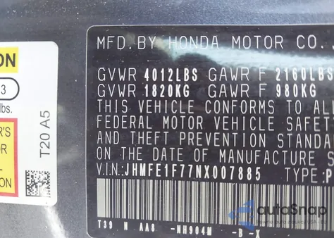 2022 Honda Civic Ex from USA, damaged, VIN JHMFE1F77NX007885